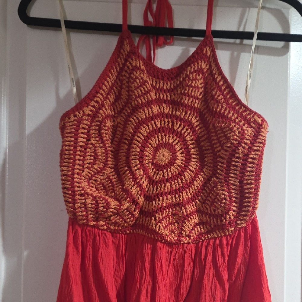 Forever 21 Red and Orange Crochet Halter Top